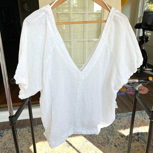 Free People Oversized Double V-Neck Linen Blend Top